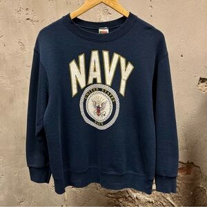 Vintage 90s USA Navy Crest Logo Blue Unisex Fit Crewneck Sweatshirt Medium M